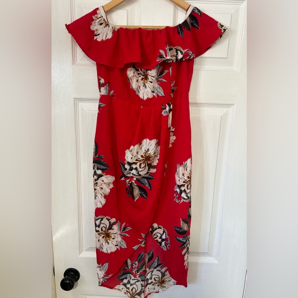 Small Womans off the shoulder Red dress